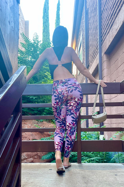 Yoga Waist 5" Pink Magnolia Print Leggings