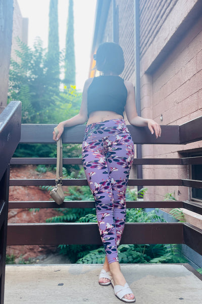 Yoga Waist 5" Pink Magnolia Print Leggings
