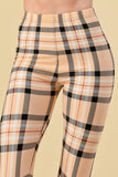 Beige/Burgundy Plaid Print Leggings