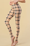 Beige/Burgundy Plaid Print Leggings