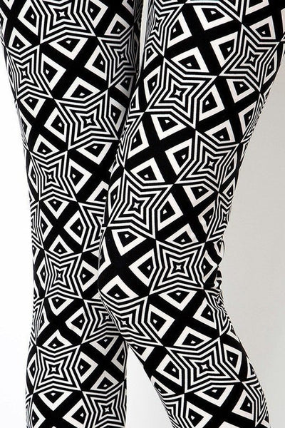 Yoga Waist 3" Black/White Boho Print CURVY SIZE Leggings