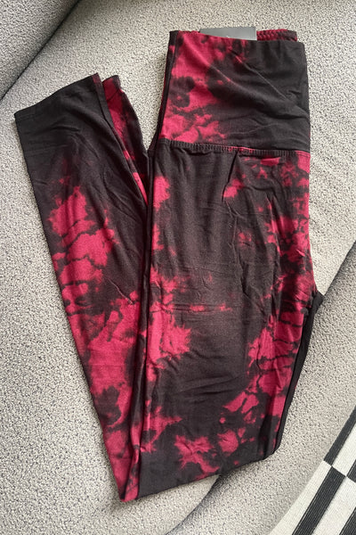 Yoga Waist 3" Burgundy Tie Dye Print Leggings