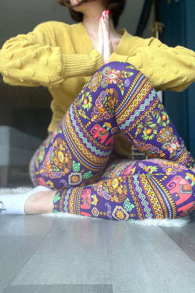 Purple Elephant Print Leggings