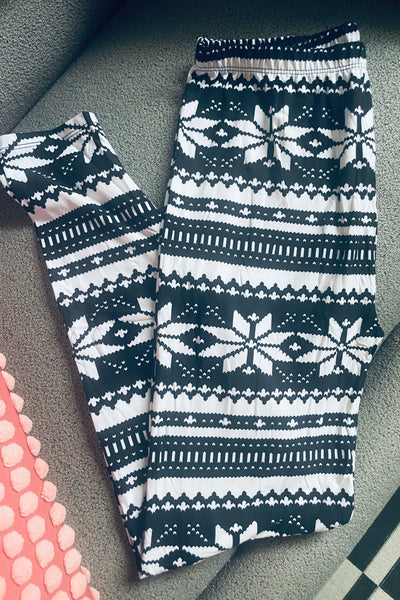 Black/White Snowflake Christmas Print QUEEN SIZE Leggings