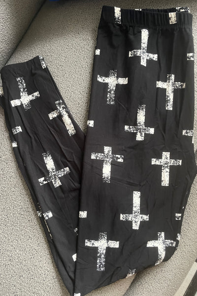 Black/White Cross Print Queen Size Leggings