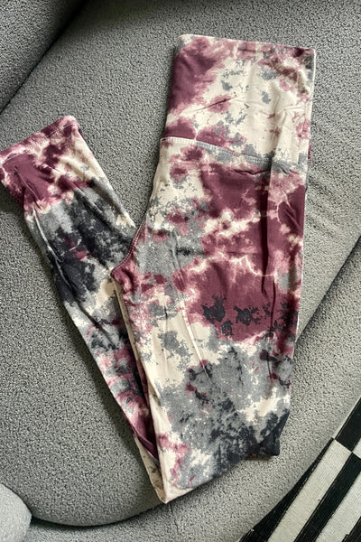 Yoga Waist 5" Brown/Beige Tie Dye Print Leggings