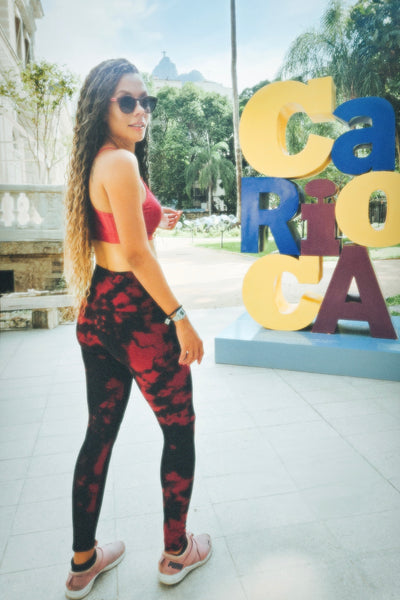 Yoga Waist 3" Burgundy Tie Dye Print Leggings