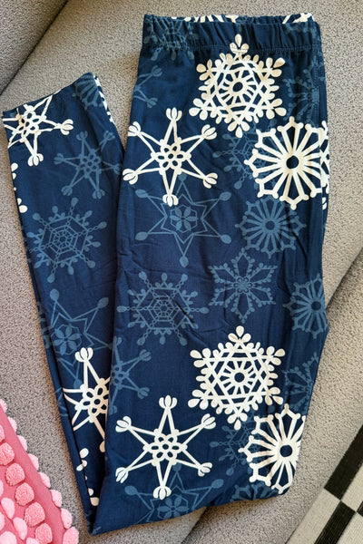 Navy/White Snowflake Print QURVY SIZE Leggings