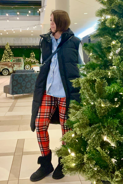 Yoga Waist 5" Red Plaid Print Leggings