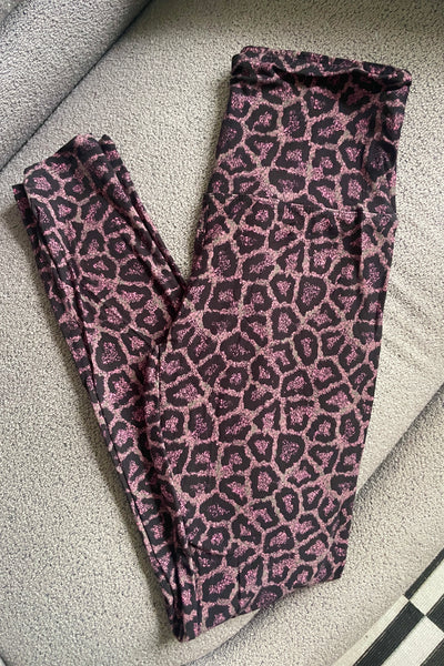 Yoga Waist 5" Black/Pink Cheetah Print Leggings