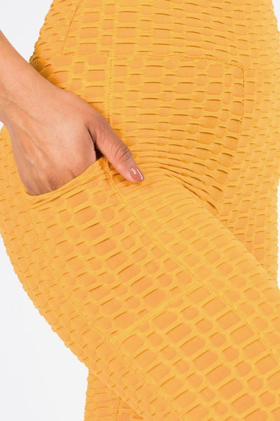 Yoga Waist Solid BUBBLE Textured Active Leggings with POCKETS