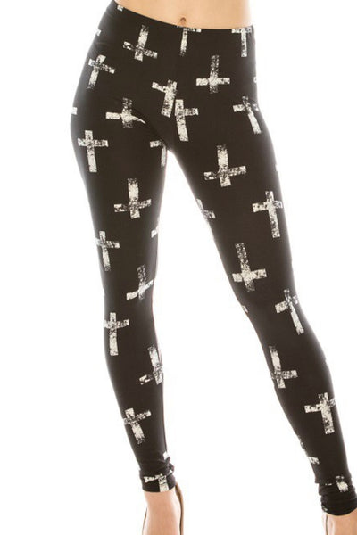 Black/White Cross Print Queen Size Leggings