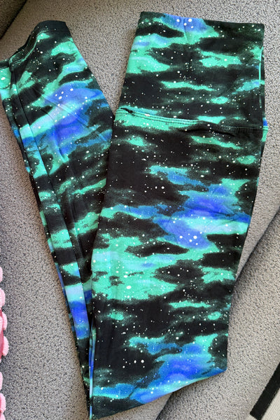 Yoga Waist 5" Teal Galaxy Print Leggings