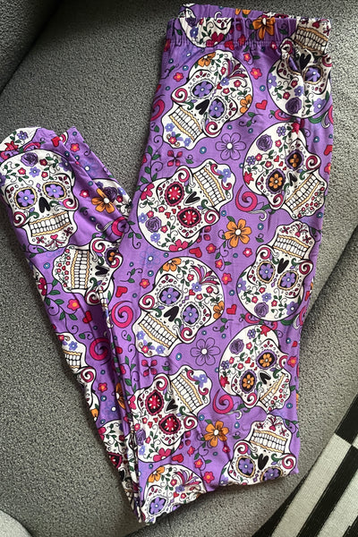 Yoga Waist Skull Print QUEEN SIZE Leggings