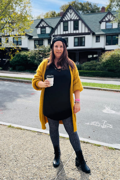 Yoga Waist 5” Gray Knit Print Band CURVY Size Leggings