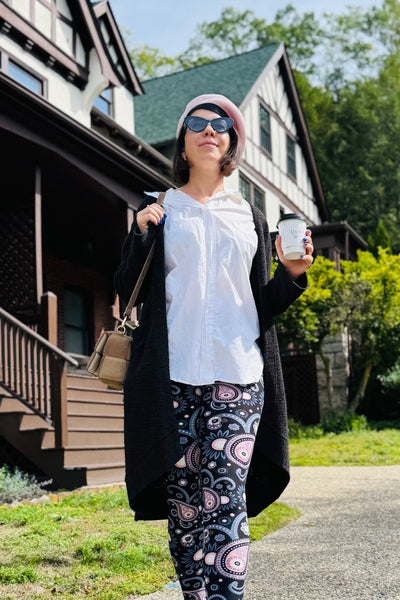 Yoga Waist 5" Pink Paisley Print Leggings Leggings