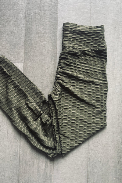 Solid Yoga Waist Solid BUBBLE Leggings + Bra Set