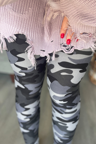 Yoga Waist 5" Gray Army Print Queen Size Leggings