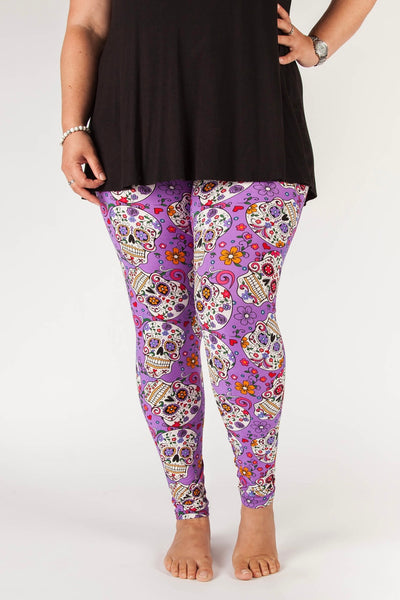 Yoga Waist Skull Print QUEEN SIZE Leggings