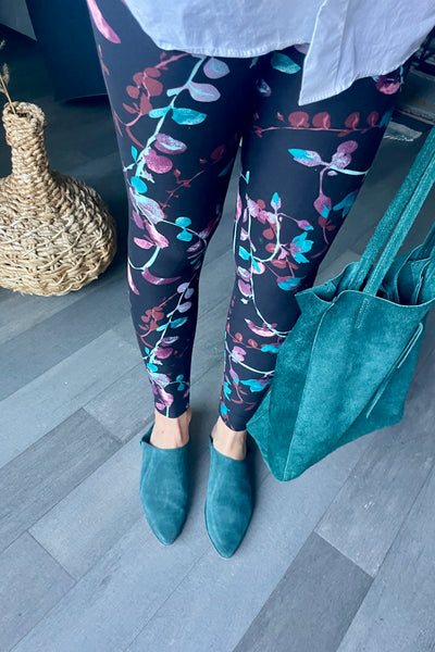 Yoga Waist 5"Teal Flower Print Leggings