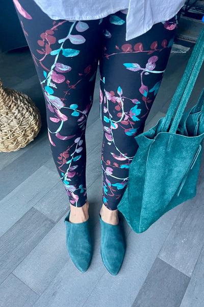 Yoga Waist 5"Teal Flower Print Leggings