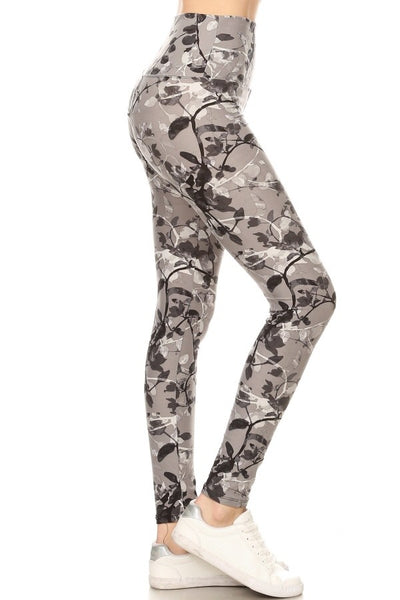 Yoga Waist 5" Gray Floral Print Leggings