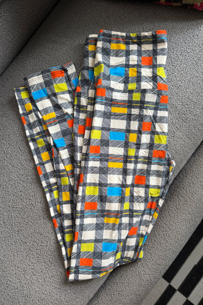 Yoga Waist 3" Multicolor Checker Print Leggings