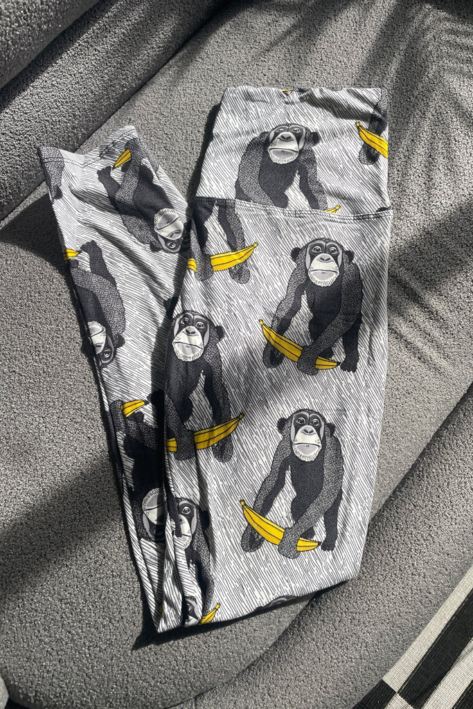 Yoga Waist 5 Inch Banana Monkey Print Leggings