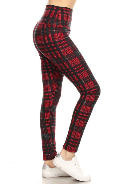 Yoga Waist 5" Red Plaid Print Leggings