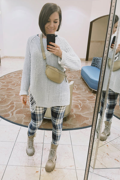 Blue Plaid Print Leggings