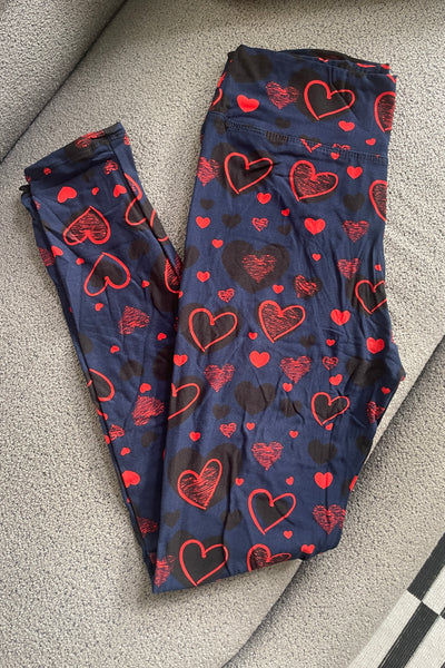 Yoga Waist 3" Hearts Love Print Leggings