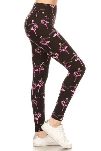 Yoga Waist 3" Ballerina Print CURVY SIZE Leggings