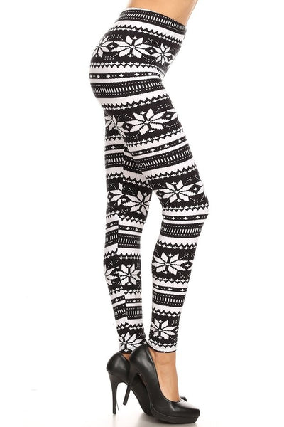 Black/White Snowflake Christmas Print QUEEN SIZE Leggings