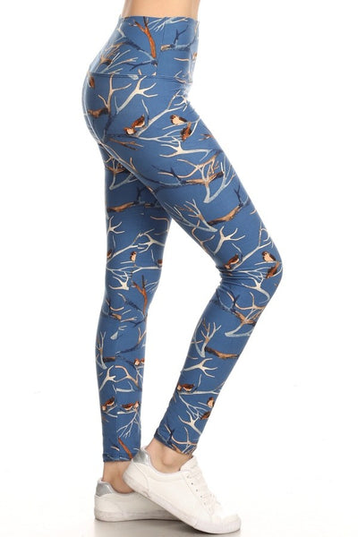 Yoga Waist 5" Birdie Print Blue Leggings