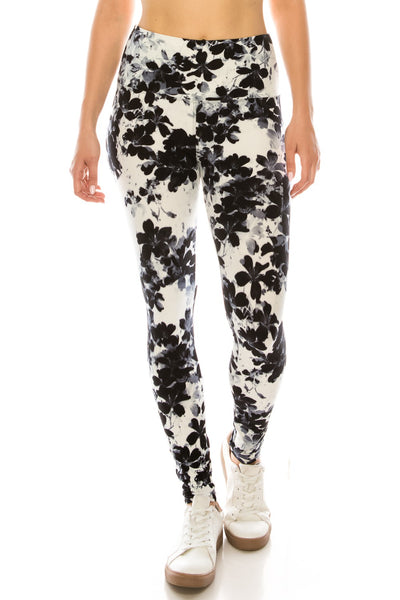 Yoga Waist 5" Abstract Flower Print CURVY SIZE Leggings