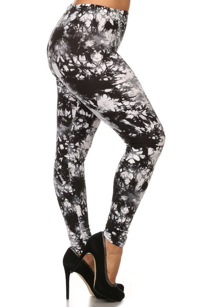 Black/White Tie Dye Print QUEEN SIZE Leggings