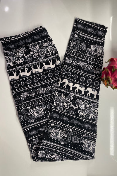 Black white Elephant Print Leggings