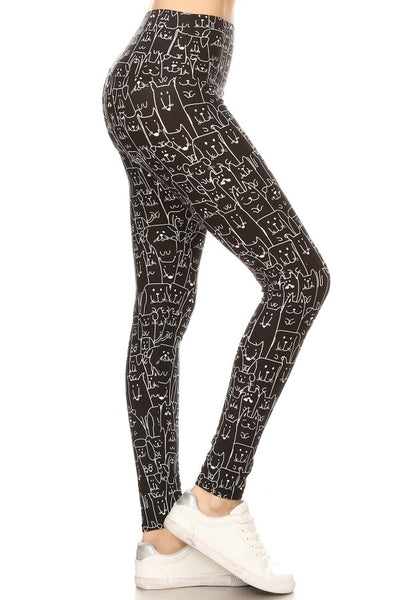 Yoga Waist 5" Cat Print Leggings