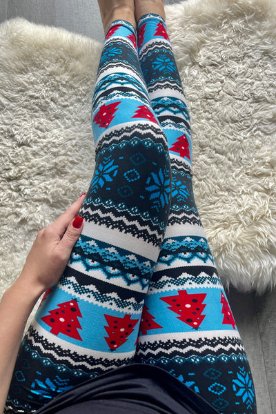 Yoga Waist 5 Inch Blue Snowflake/Tree Print Leggings – CELEBRITY