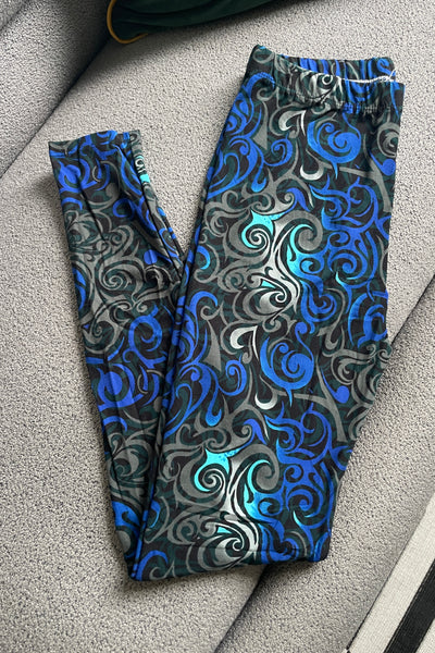 Yoga Waist 3" Blue Swirl Print Leggings