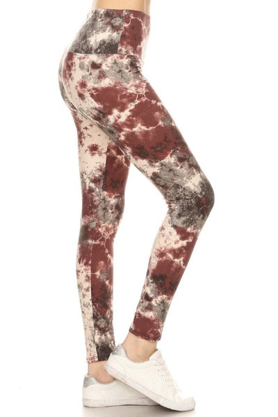 Yoga Waist 5" Brown/Beige Tie Dye Print Leggings