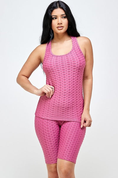 Solid Textured BUBBLE Top+Shorts Set