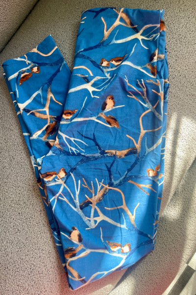 Yoga Waist 5" Birdie Print Blue Leggings