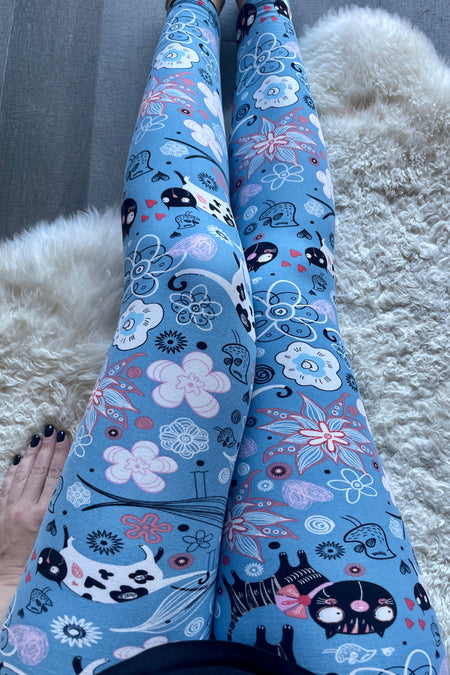Blue/Pink Plaid Yoga Waist Print QUEEN SIZE Leggings