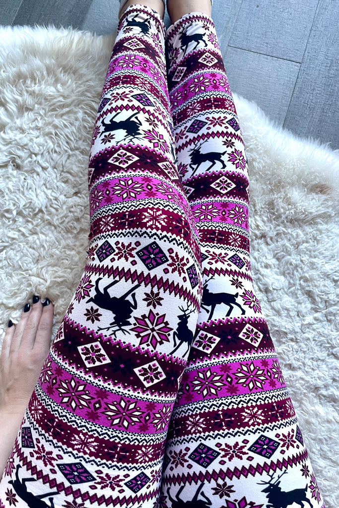 Fuchsia Reindeer Print Leggings