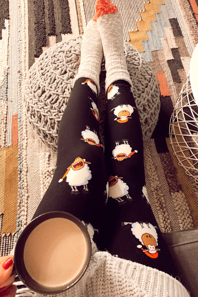 Drama Sheep Holiday Print Yoga Waist 3" QUEEN SIZE Leggings