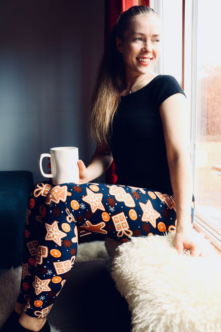 Yoga Waist 5" Halloween Moon/Pumpkin Print QUEEN SIZE Leggings
