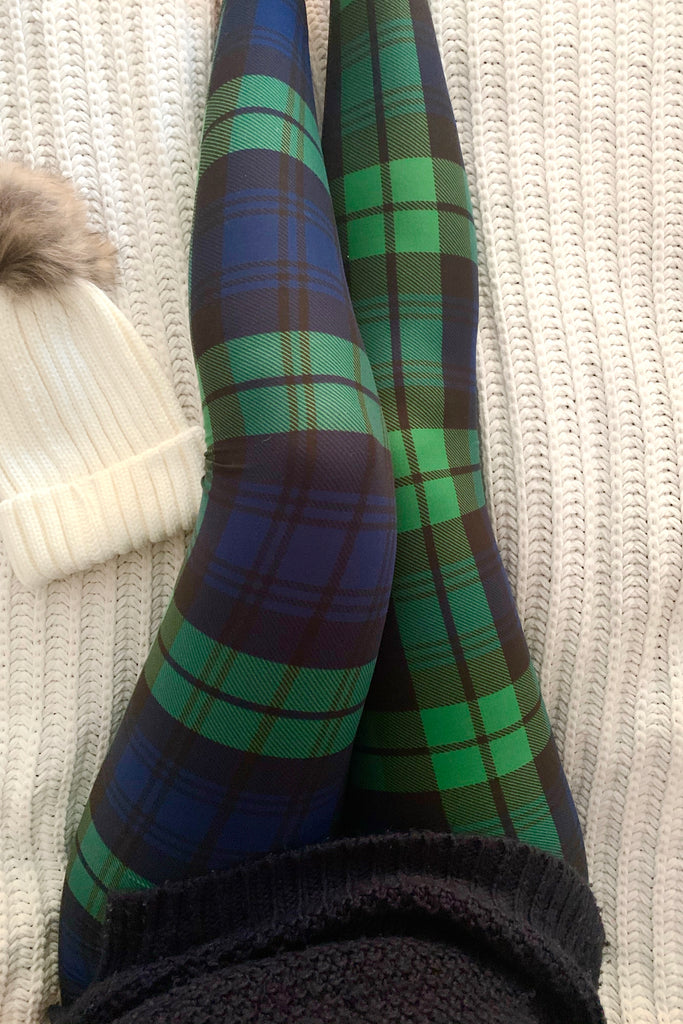 Yoga Waist Green Plaid Print QUEEN SIZE Leggings