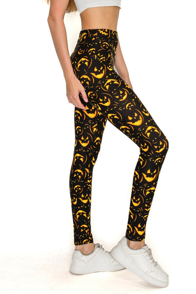 Yoga Waist 5" Halloween Pumpkin Print Leggings