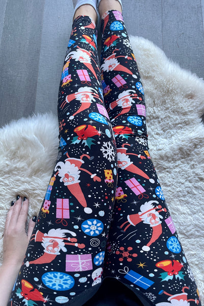 Happy Santa Holiday Print Leggings